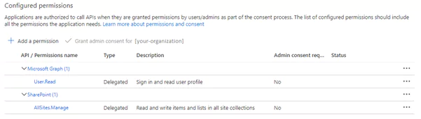 Configuring API permissions